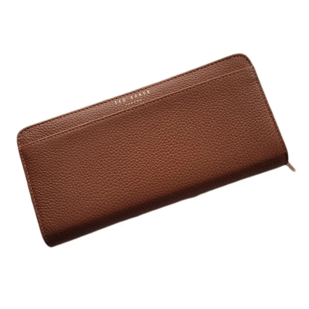 NWT Ted Baker Jade Leather Dark Tan Zip Around Wallet